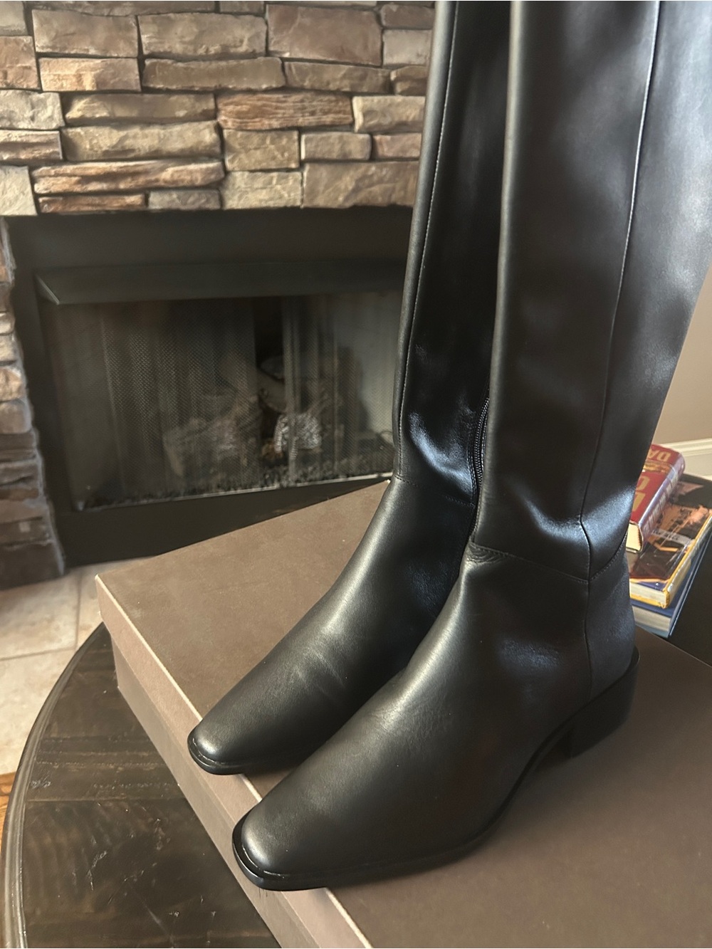Linea Paolo Black Leather Knee High Riding Boots Square Toe Zip Women 9.5 M